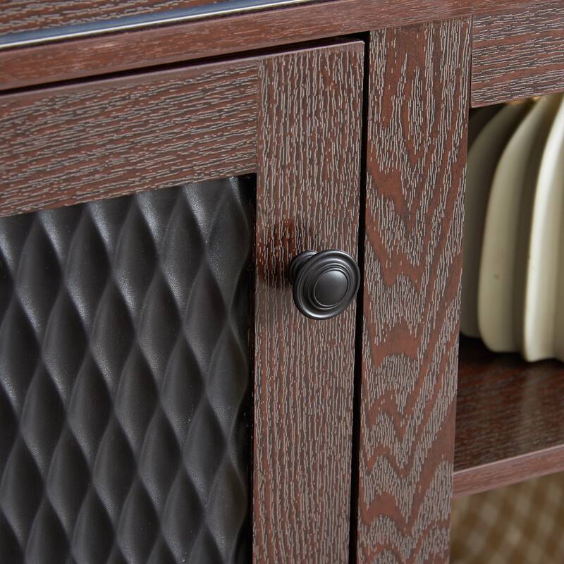 Embossed Pattern TV Stand, TV and Media Console with Open and Closed Storage Space and sliding door
