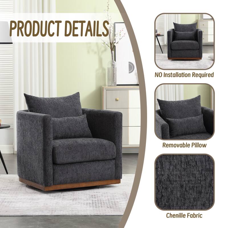 GDFStudio - Harper Chenille Swivel Barrel Chair with Sturdy Metal Base and Ergonomic Design