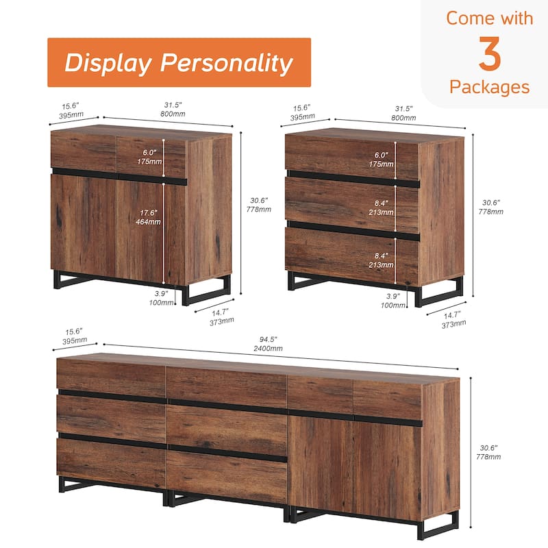WAMPAT Storage Cabinet, 3 in 1 Modern Sideboard