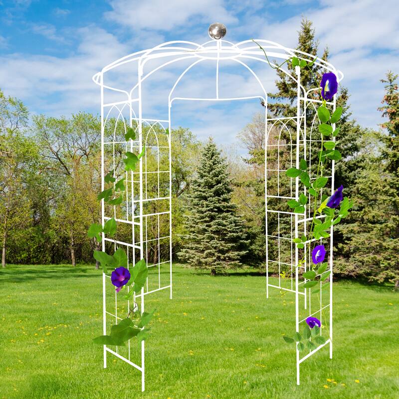 Metal Garden Arch Iron Garden Arbors Gazebo Dia 81.3'' x 114.2'' High Birdcage Shape Pergola Pavilion for Wedding Ceremony Cream