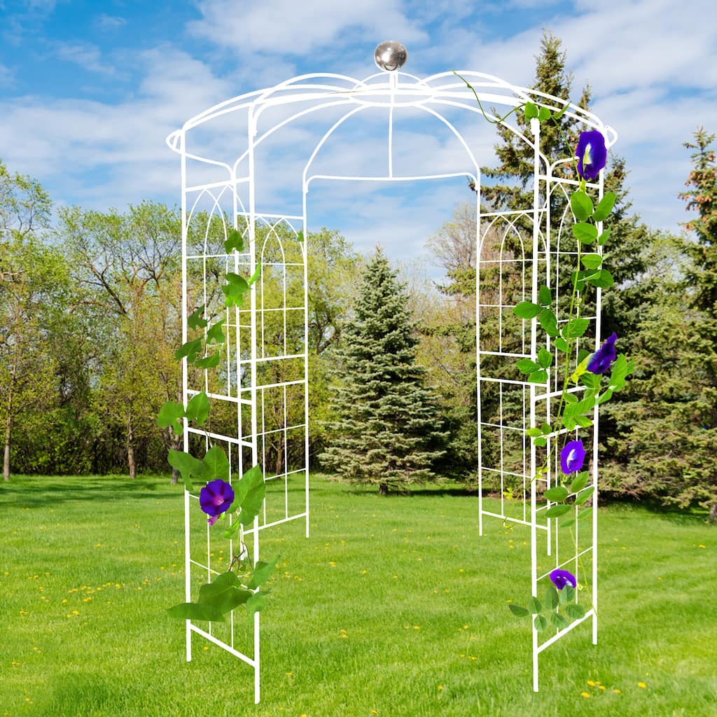 Metal Garden Arch Iron Garden Arbors Gazebo Dia 81.3'' x 114.2'' High Birdcage Shape Pergola Pavilion for Wedding Ceremony Cream