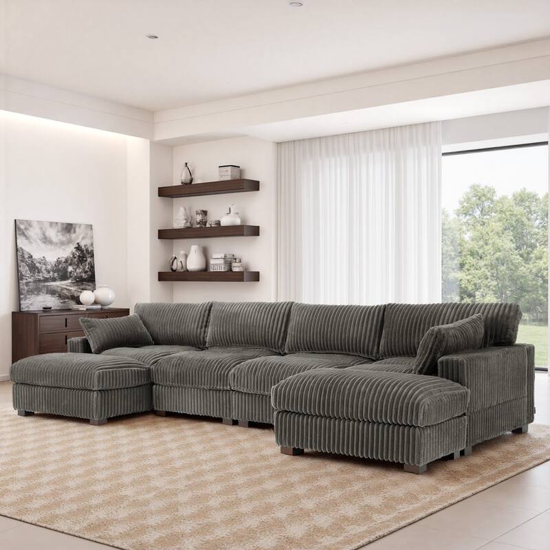 Modren Plush Oversized Modular Sectional Sofa Set with Chaise&Ottoman. - 5-piece/Light Grey - Left Facing