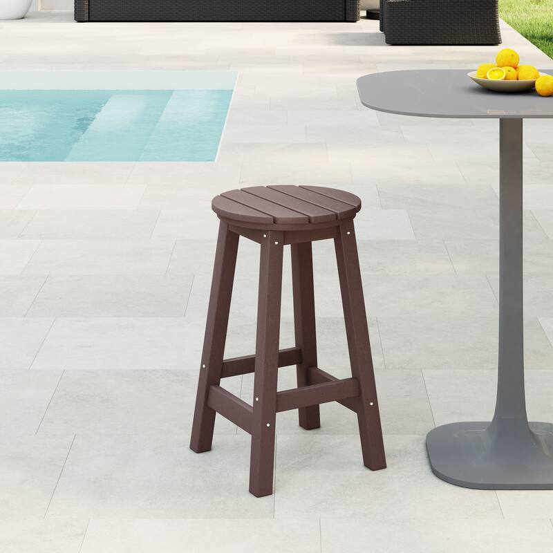 Laguna Hdpe All Weather Outdoor Patio 24" Round Counter Stool - Dark Brown