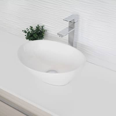 STYLISH 15.75"W x 13.37 "D White Porcelain Oval Vessel Sink
