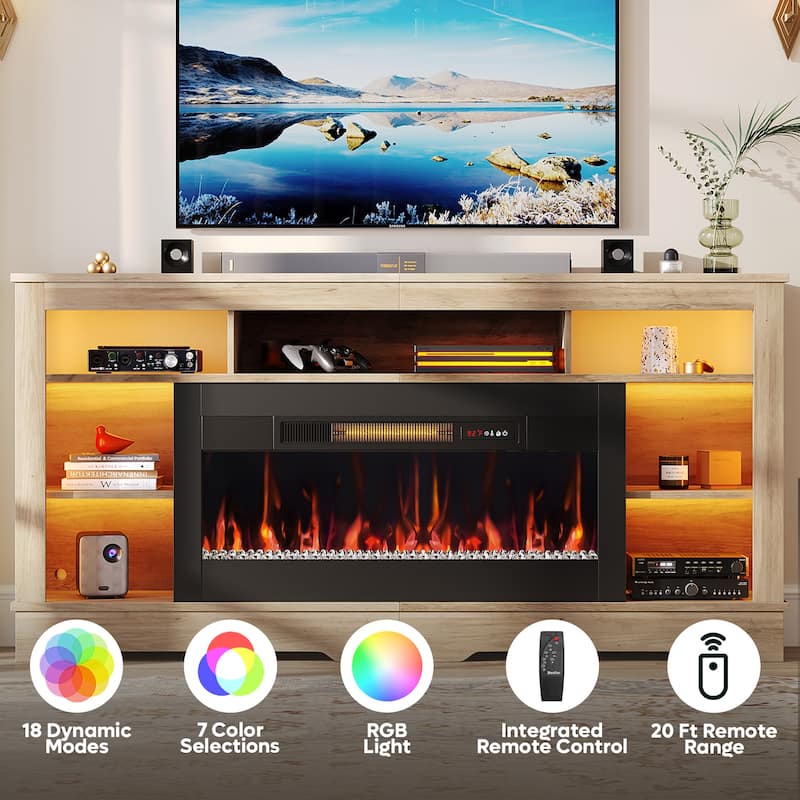 Bestier Fireplace 70" TV Stand With 36" Fireplace, LED Media Console With Storage