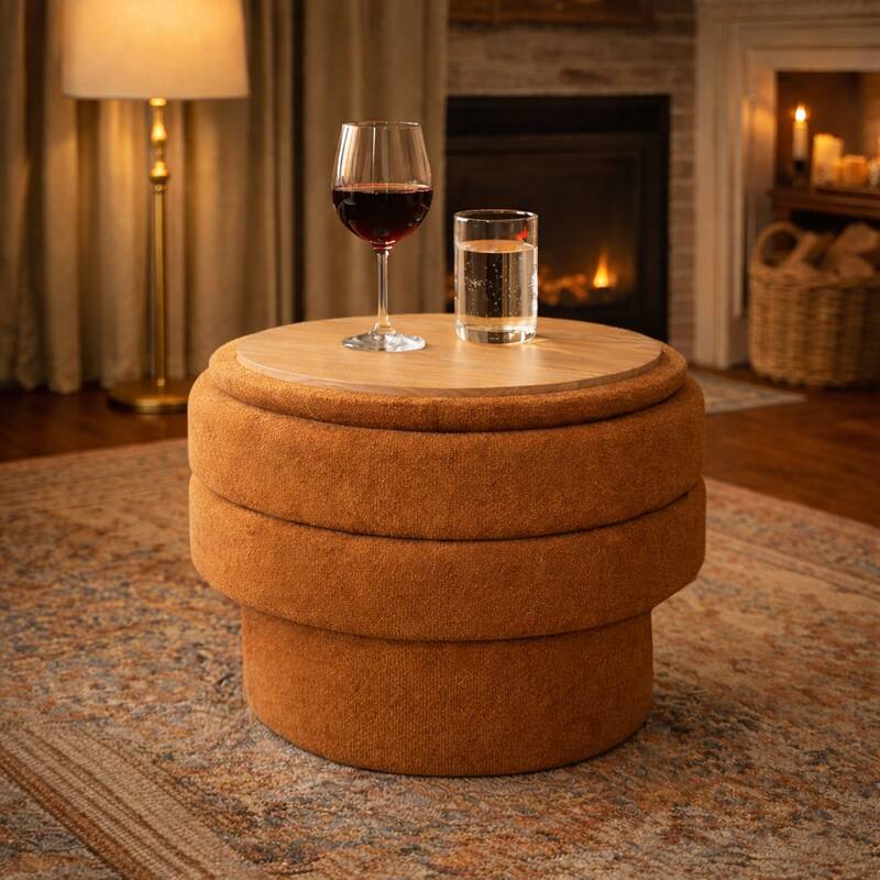 Modern Fabric Round Storage Ottoman