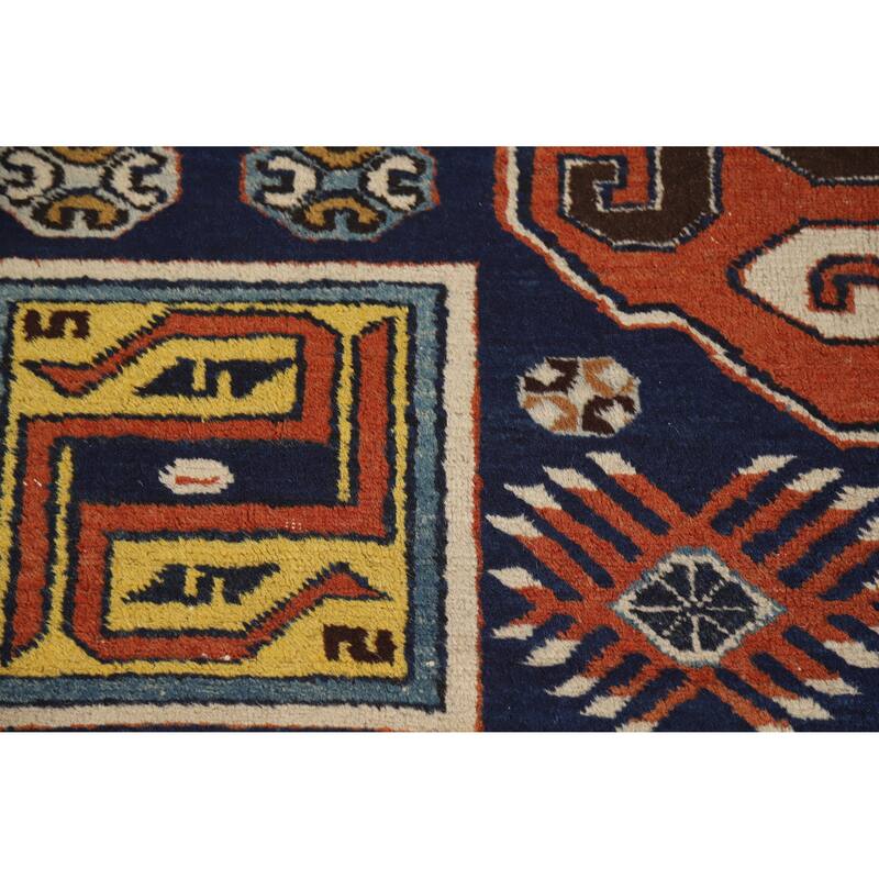 Hand Knotted Oriental 100% Wool Carpet Traditional Tribal Navy Blue & Blues Kazak Area Rug - 10' 0'' X 6' 7''