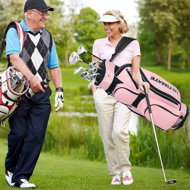 Set 10 Pieces Golf Clubs Set includes Alloy Driver Red/Black/Pink