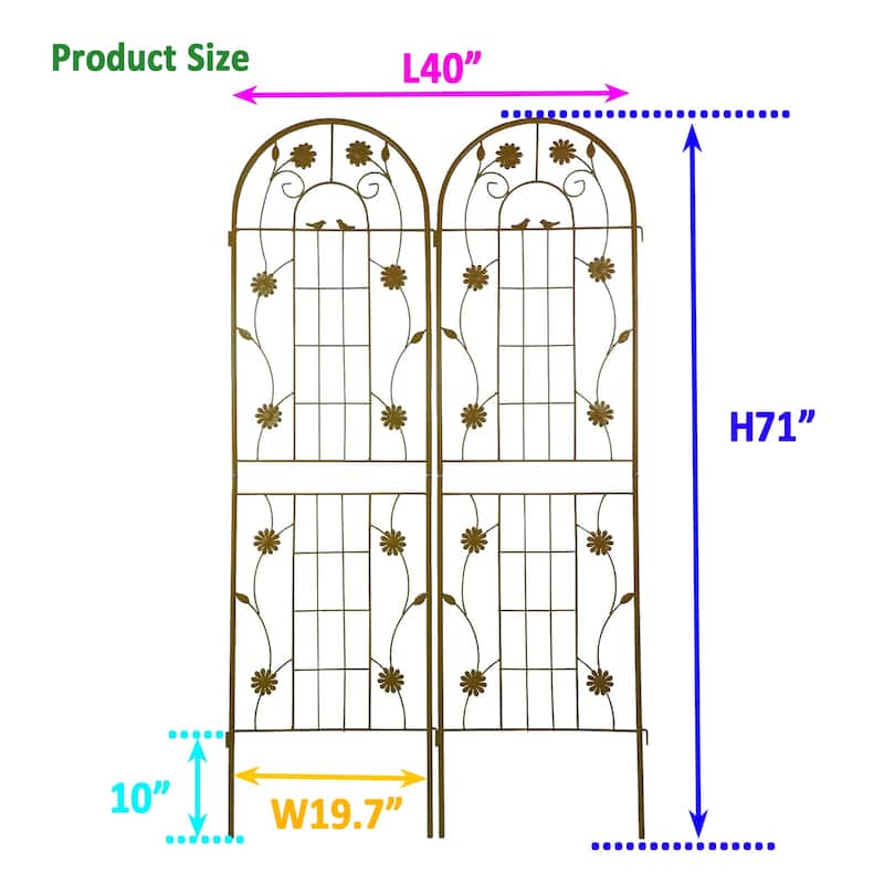 2 Pack Metal Garden Trellis 71" x 19.7" Rustproof Trellis for Climbing Plants Outdoor Flower Support Brown