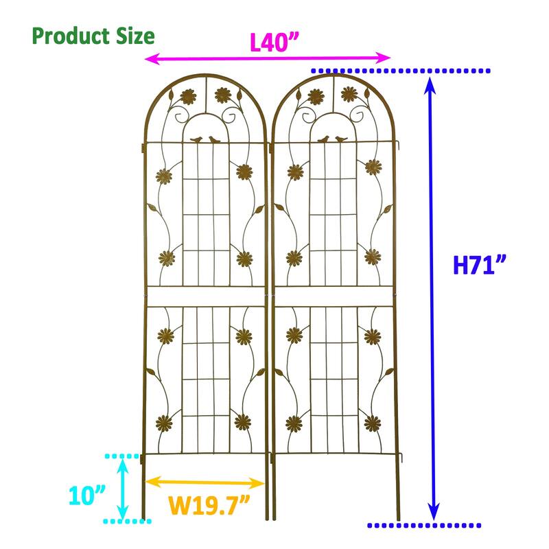 2 Pack Metal Garden Trellis Rustproof Trellis for Climbing Plants Outdoor Flower Support Brown