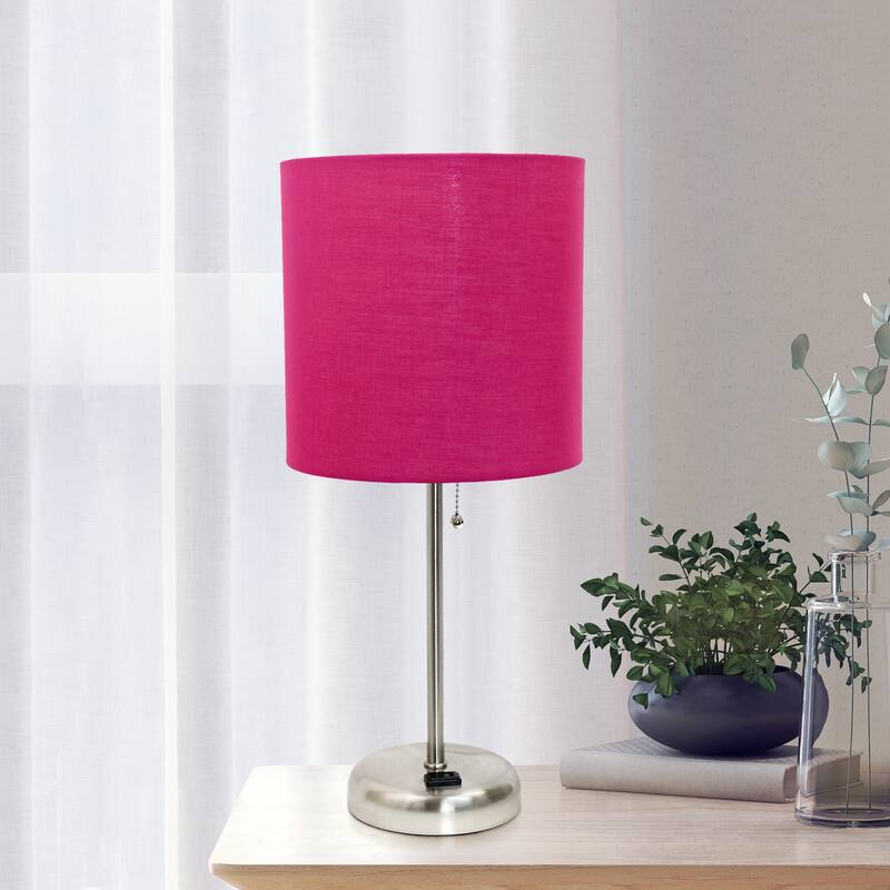 19.5" Power Outlet Metal Lamp in Steel w Aqua Shade