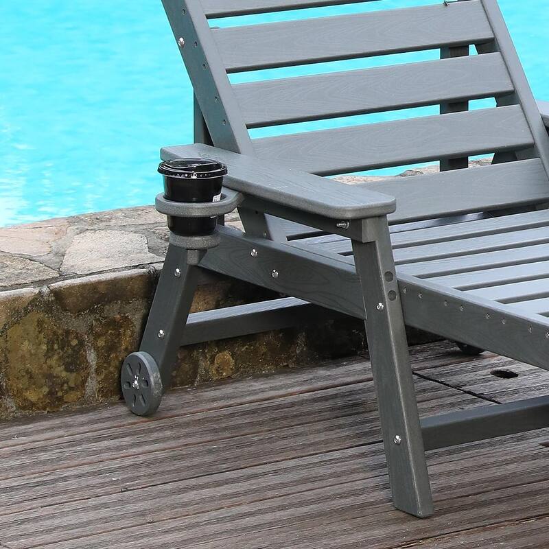 HDPE Chaise Lounge Chair Outdoor, Pool Lounge Chairs with 4-Position Adjustable Backrest, Supports Up to 400 LBS