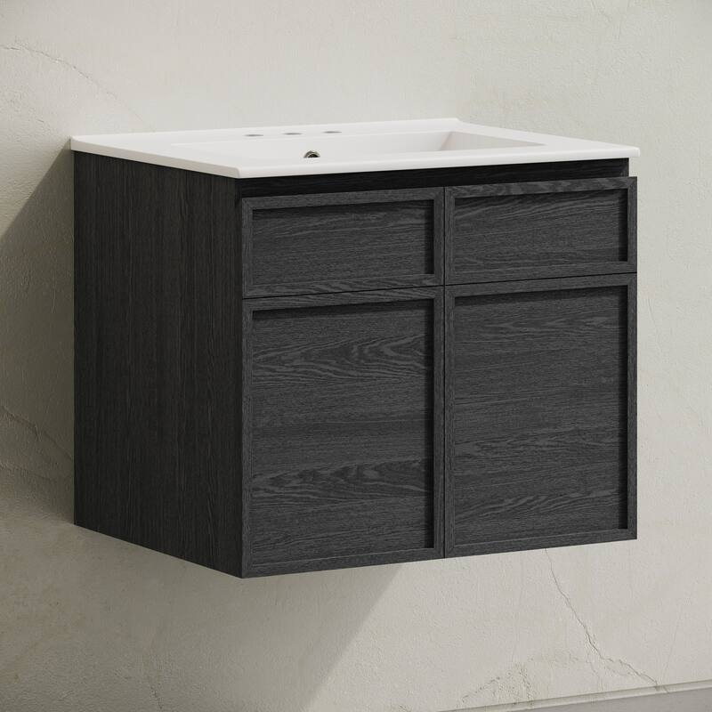 St. Tropez 24" Wall-Mounted Bathroom Vanity In Black Oak With 3-Hole Centerset Sink Top - 24