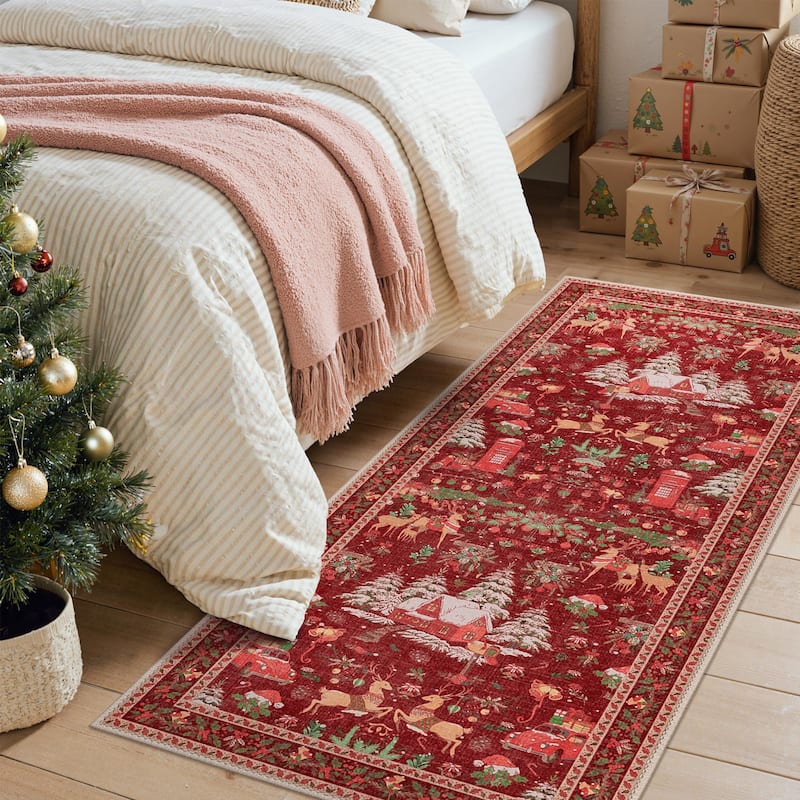 Mcow Holiday Cheer Collection Machine-Washable Hallway Area Rug