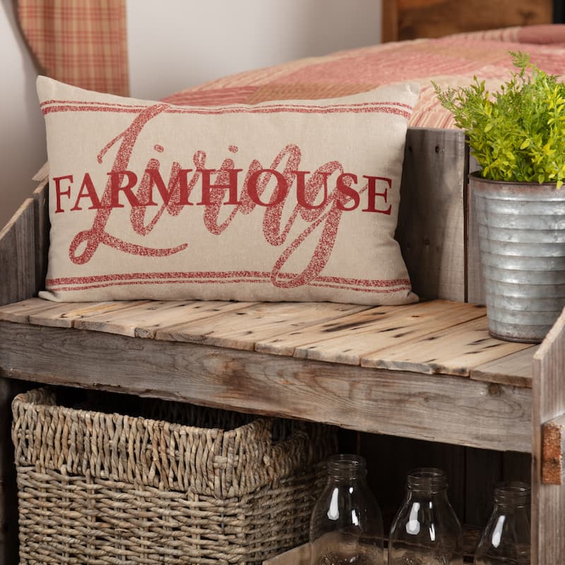 Sawyer Mill Red Farmhouse Living Pillow 14x22 - Accent - Pillow 14x22 - Polyester - Country Red/Khaki
