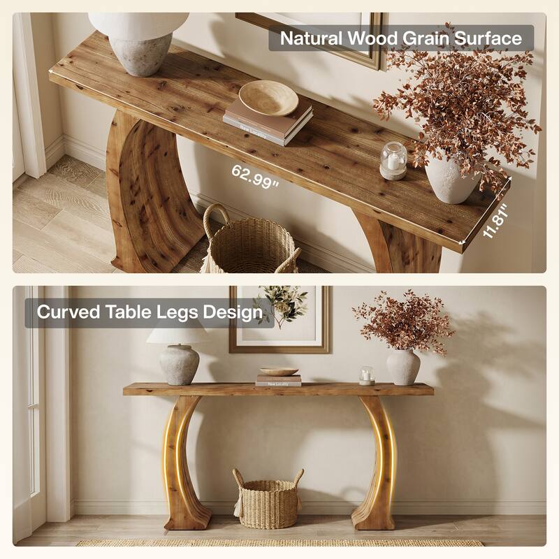 63" Rustic Entryway Table with Curved Legs