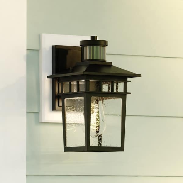 slide 2 of 13, Ridge 6.5-in. W 1 Light Aluminum Black Motion Sensor Dusk to Dawn Outdoor Wall Lantern Clear Glass 6.5-in W x 11-in H x 7.25-in D - Textured Black