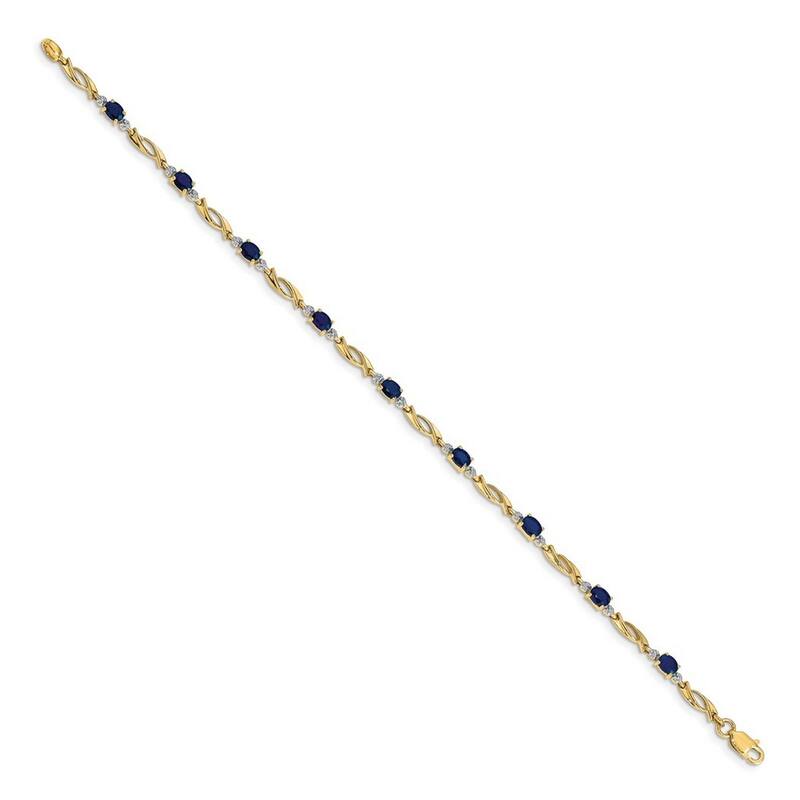 Curata 14k Diamond and Sapphire Oval Bracelet