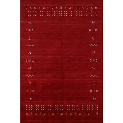 Tribal Gabbeh Indian Area Rug Handmade Modern Red Wool Carpet - 5'0" x 7'7"