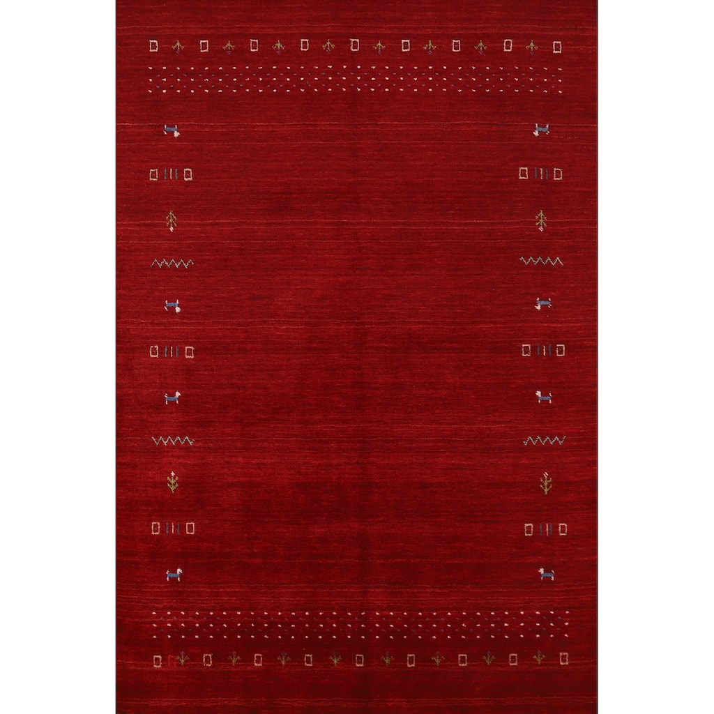 Tribal Gabbeh Indian Area Rug Handmade Modern Red Wool Carpet - 5'0" x 7'7"