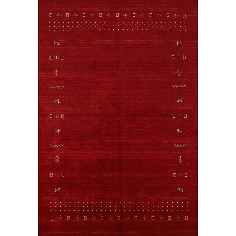 Tribal Gabbeh Indian Area Rug Handmade Modern Red Wool Carpet - 5'0" x 7'7"