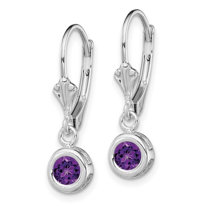 Curata 925 Sterling Silver Bezel 5mm Round Amethyst Leverback Earrings 26x6mm
