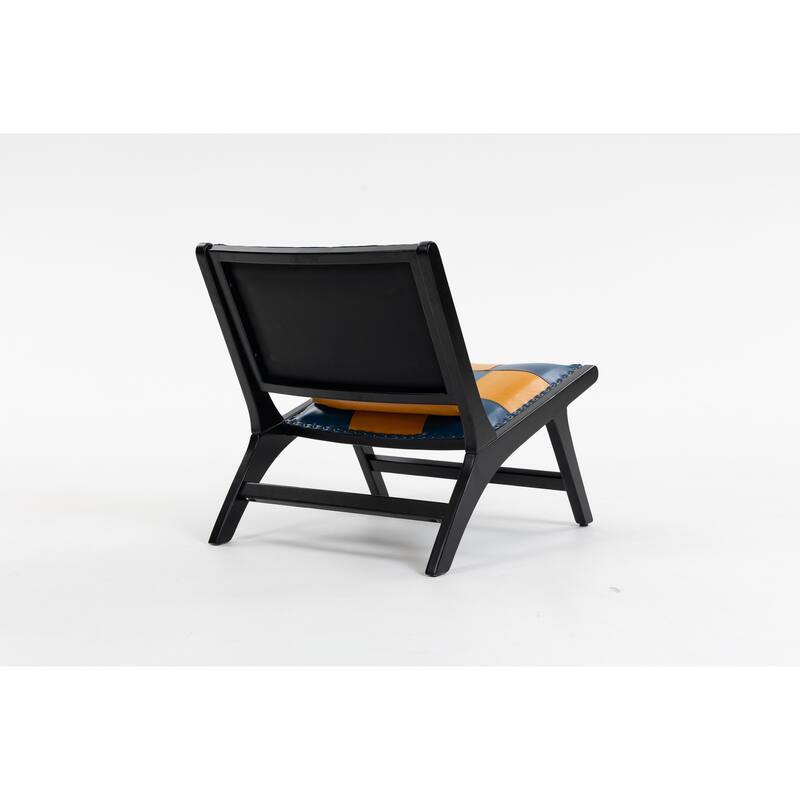 PU Leather Upholstered Mid Century Lounge Side Chair with One Pillow for Living Room