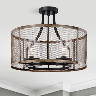 Adrian Semi-Flush Mount 4-Light Metal Mesh Drum Shade
