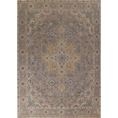 Geometric Gray Tabriz Persian Vintage Area Rug Handmade Wool Carpet - 9'11"x 13'4"