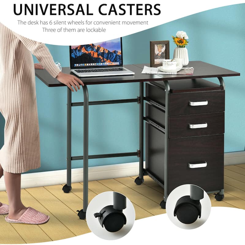 Gymax Folding Computer Laptop Desk Wheeled Home Office Furniture w/3