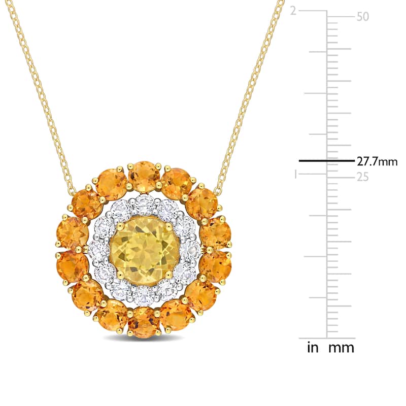 Miadora Citrine Madeira Citrine & White Topaz Double Halo Necklace in Yellow Plated Sterling Silver