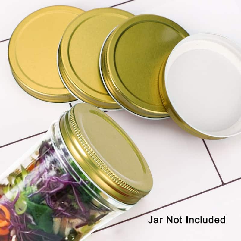 10 Pack Metal Wide Mouth Mason Jar Lids with Sealing Rings - Gold Tone - 10pcs