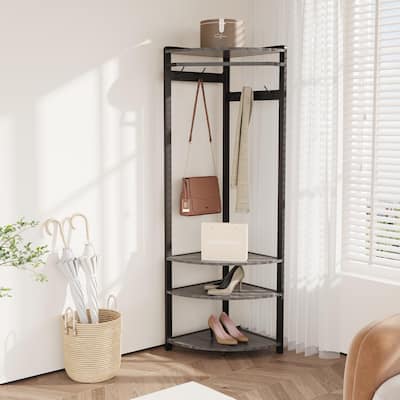 Corner Coat Rack With 6 Double Hooks