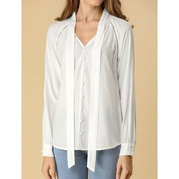 Shop Women S Bow Tie Neck Long Sleeve Casual Button Decor Shirt