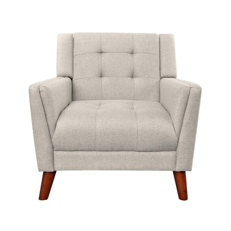Fabric Mid-Century Modern Armchair with Tufted Back, Sinuous Spring Seat and Tapered Wood Legs