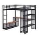 preview thumbnail 8 of 9, Full Metal Loft Kids Bed Frame with Desk, Shelves & Open Wardrobe, Black