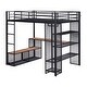 preview thumbnail 8 of 6, Full Size Loft Bed with Storage Iron Mesh and Shelves and Open Wardrobe, Metal Bed with Ladder for Bedroom, Black