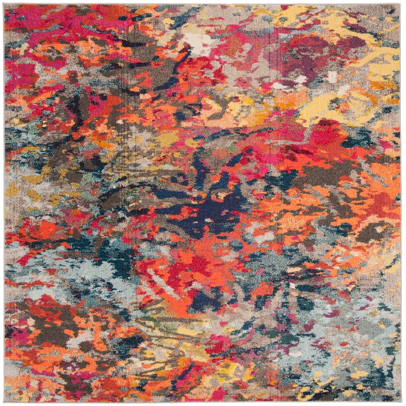 SAFAVIEH Monaco Madhu Boho Rug - 6'7" Square - Blue/Orange
