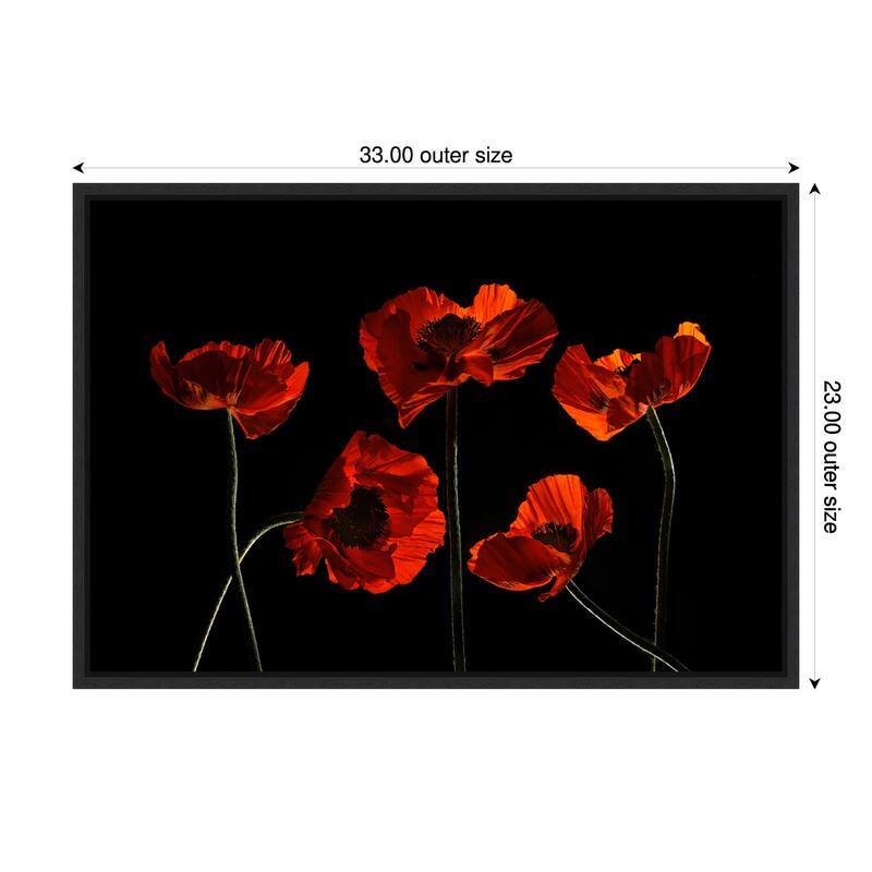 Five Red Poppies by Lydia Jacobs (33 x 23 in.), Framed Canvas Wall Art Print