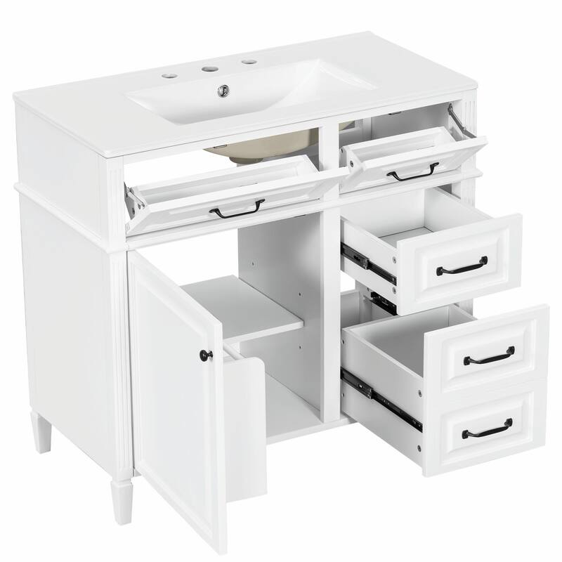 36-Inch Bathroom Vanity with Ceramic Sink Top, Solid Wood Frame and MDF Cabinet