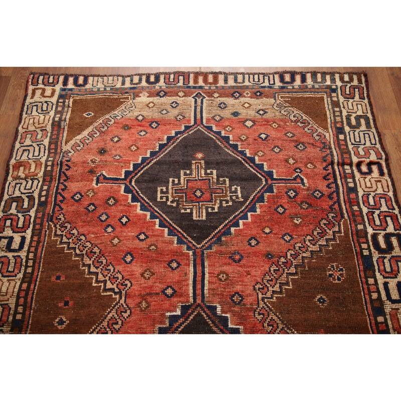 Hand Knotted Oriental 100% Wool Carpet Traditional Tribal Red Qashqai Runner Rug - 8' 7'' X 4' 3''