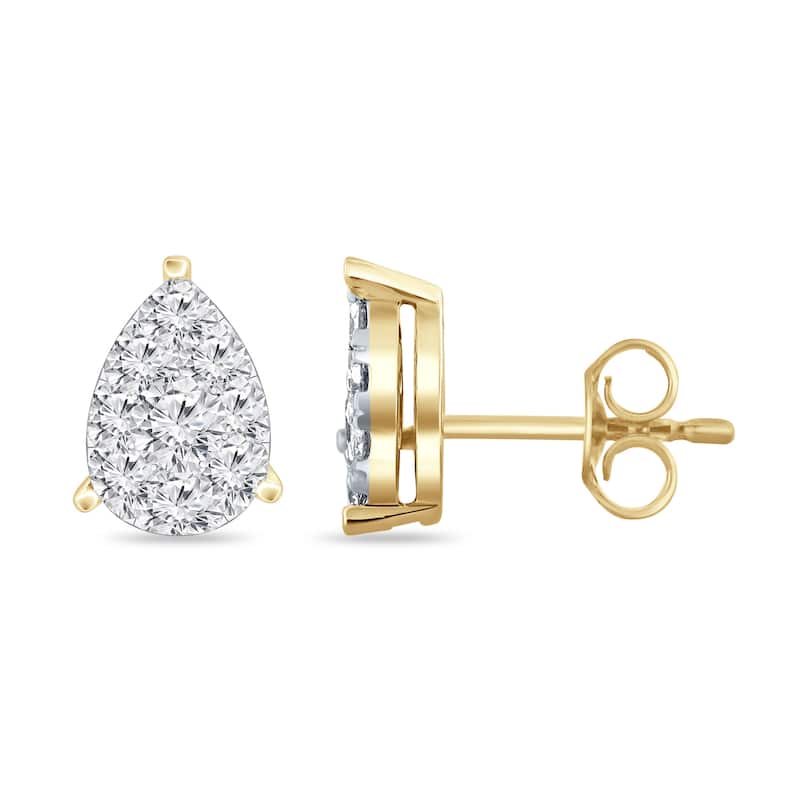 Auriya 14k Gold 1ctw Teardrop Pave Diamond Stud Earrings (H-I, I1-I2) - Yellow