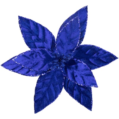 10" Royal Blue Glittered Poinsettia Floral Christmas Clip