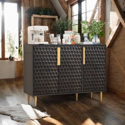 3-Door Storage Cabinet with Honeycomb Metal Doors