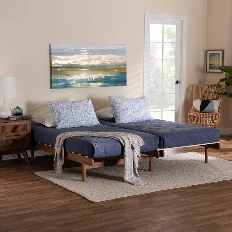 Bolivia Mid-Century Modern Walnut Brown Wood Expandable Twin to King Bed Frame