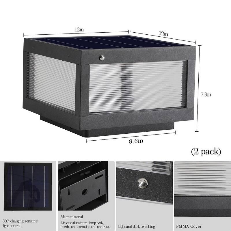 Solar Outdoor LED Dimmable Light Wall/Pier(2 pack)