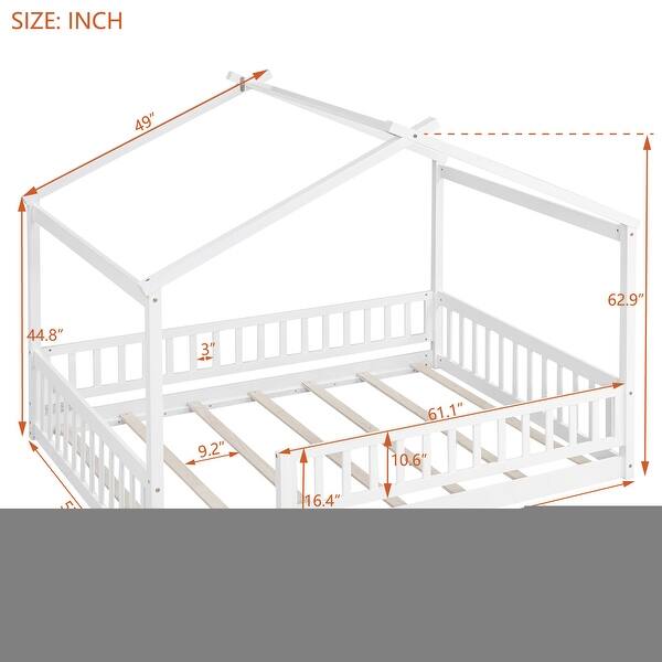 Full Size Wood Bed House Bed Platform Bed Frame With Fence
