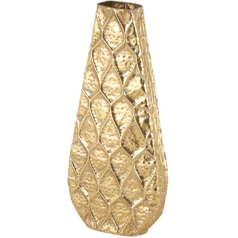 Metal Textured Concaved Teardrop Decorative Vase with Spotted Gray Accents - Gold - Roche River Decor