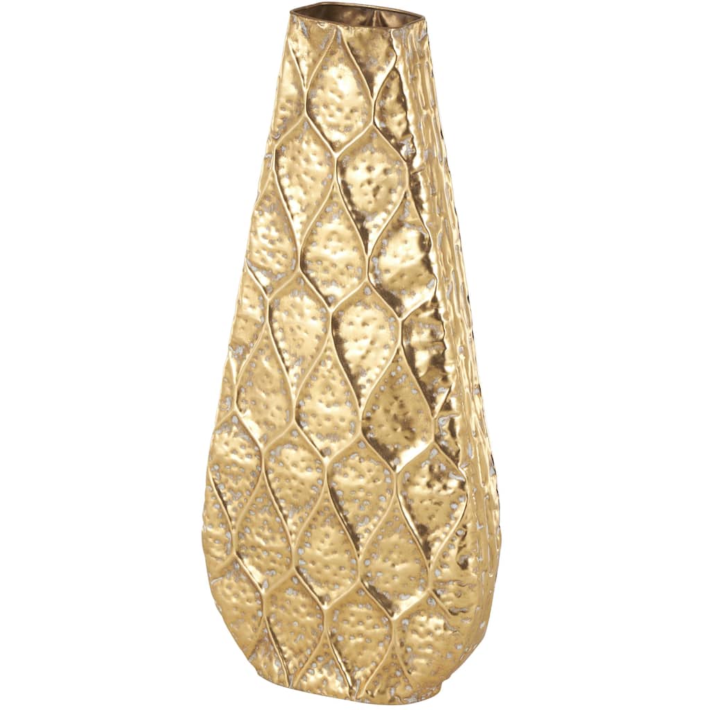 Metal Textured Concaved Teardrop Decorative Vase with Spotted Gray Accents - Gold - Roche River Decor