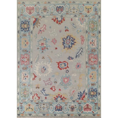 All-Over Oushak Oriental Area Rug Hand-Knotted Wool Carpet - 9'0" x 11'8"